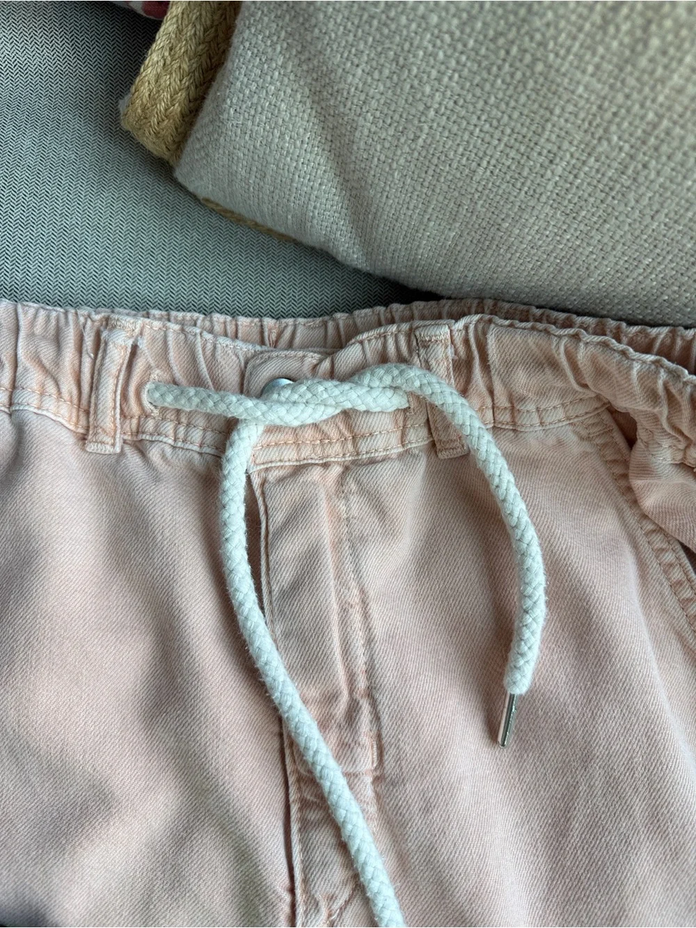 Pilcro Adi Pull On Wide Leg Mid Rise Drawstring Pants in Peach Medium